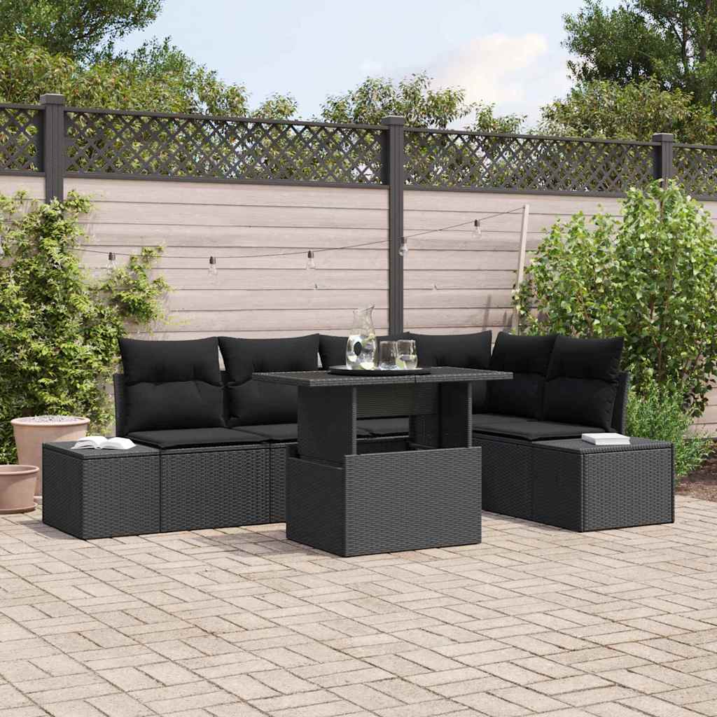 vidaXL Conjunto de sofá de jardín 6 uds. Negro ratán sintético