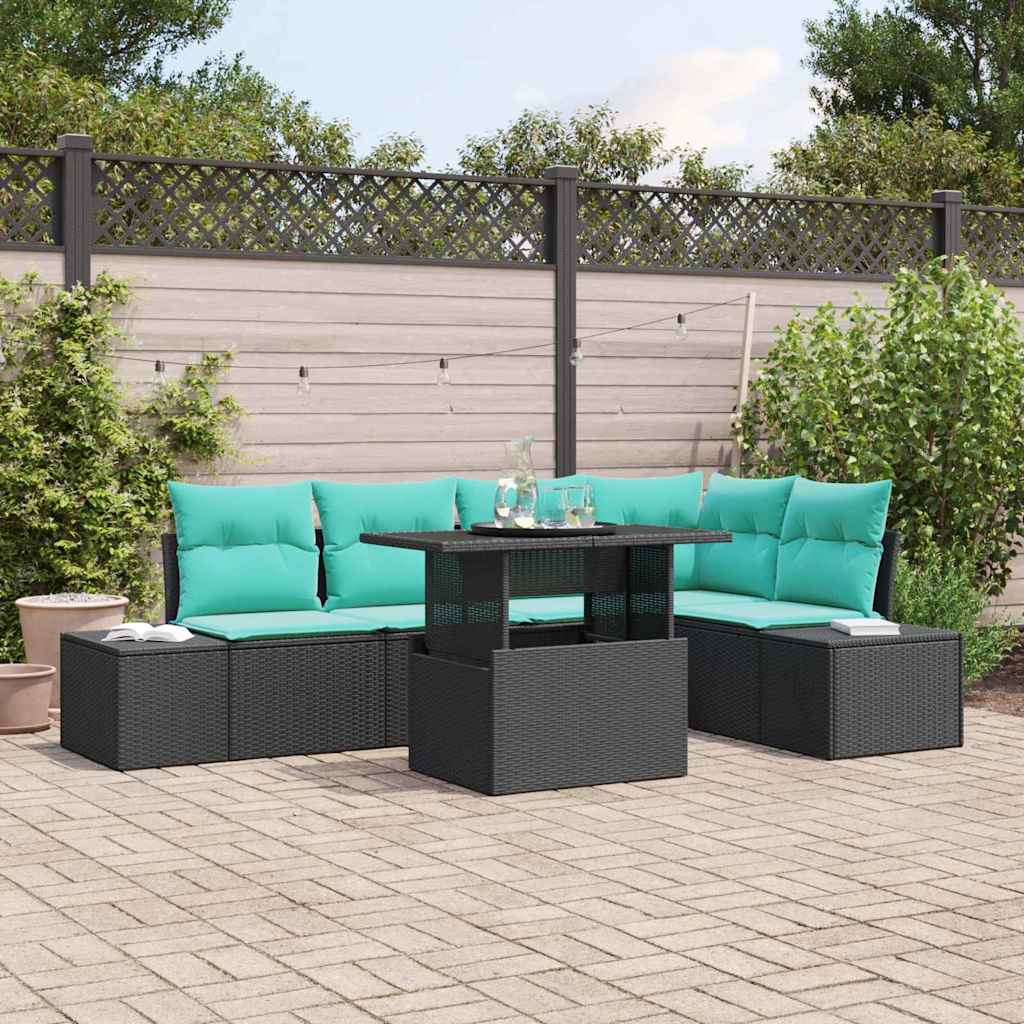 vidaXL Conjunto de sofá de jardín 6 uds. Negro ratán sintético