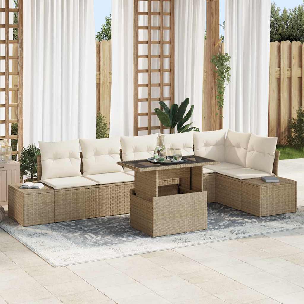 vidaXL Conjunto de sofá de jardín 7 uds. Beige ratán sintético