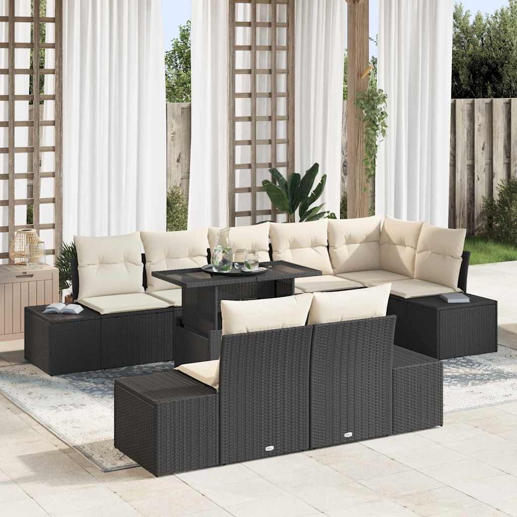 vidaXL Conjunto de sofá de jardín 9 uds. Negro ratán sintético