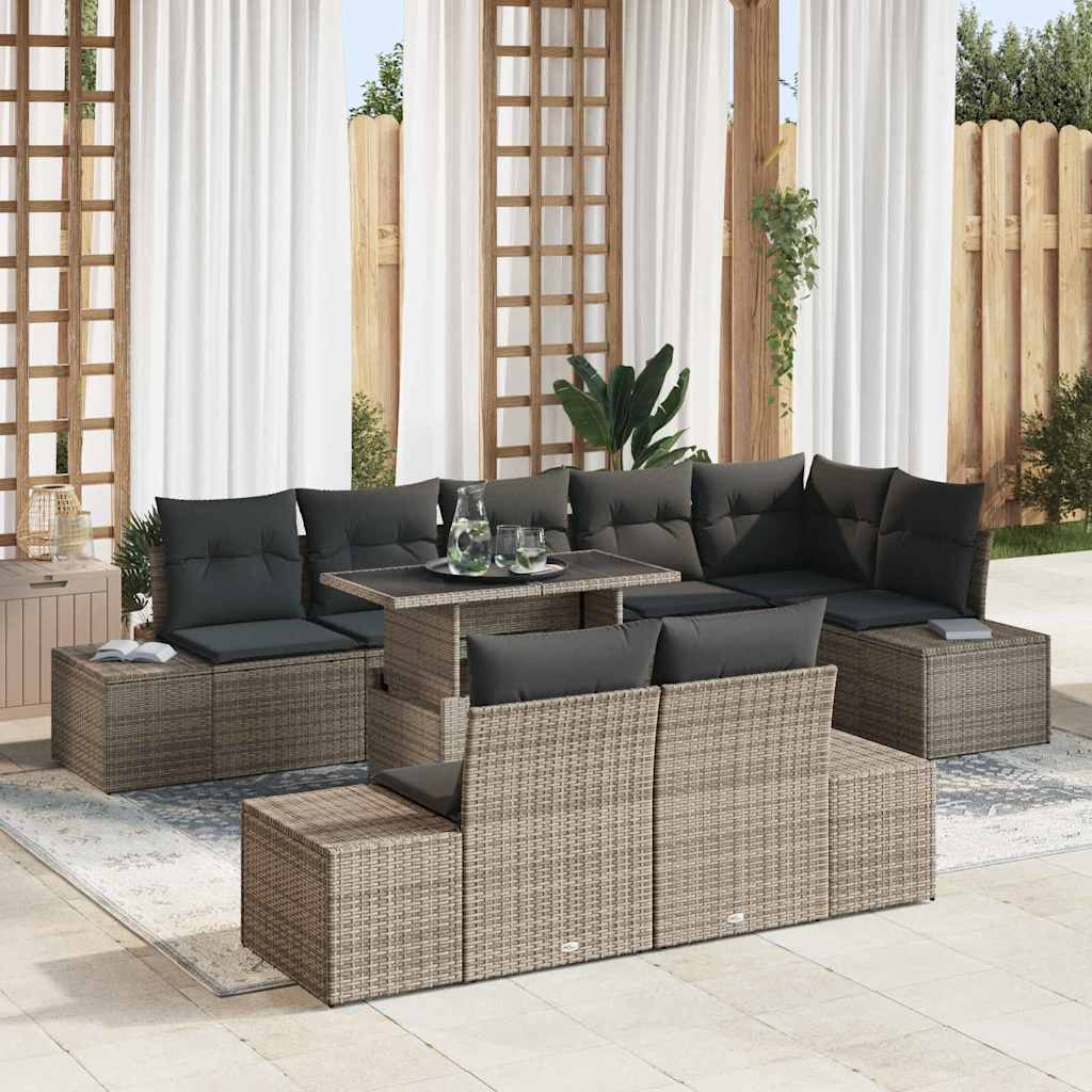 vidaXL Conjunto de sofá de jardín 9 uds. Gris ratán sintético