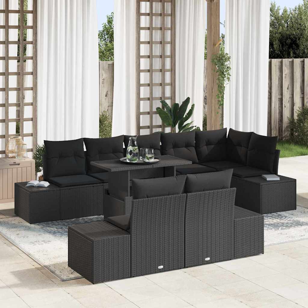 vidaXL Conjunto de sofá de jardín 9 uds. Negro ratán sintético