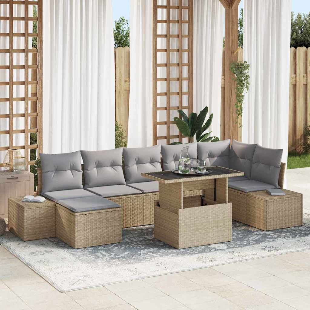 vidaXL Conjunto de sofá de jardín 8 uds. Beige ratán sintético