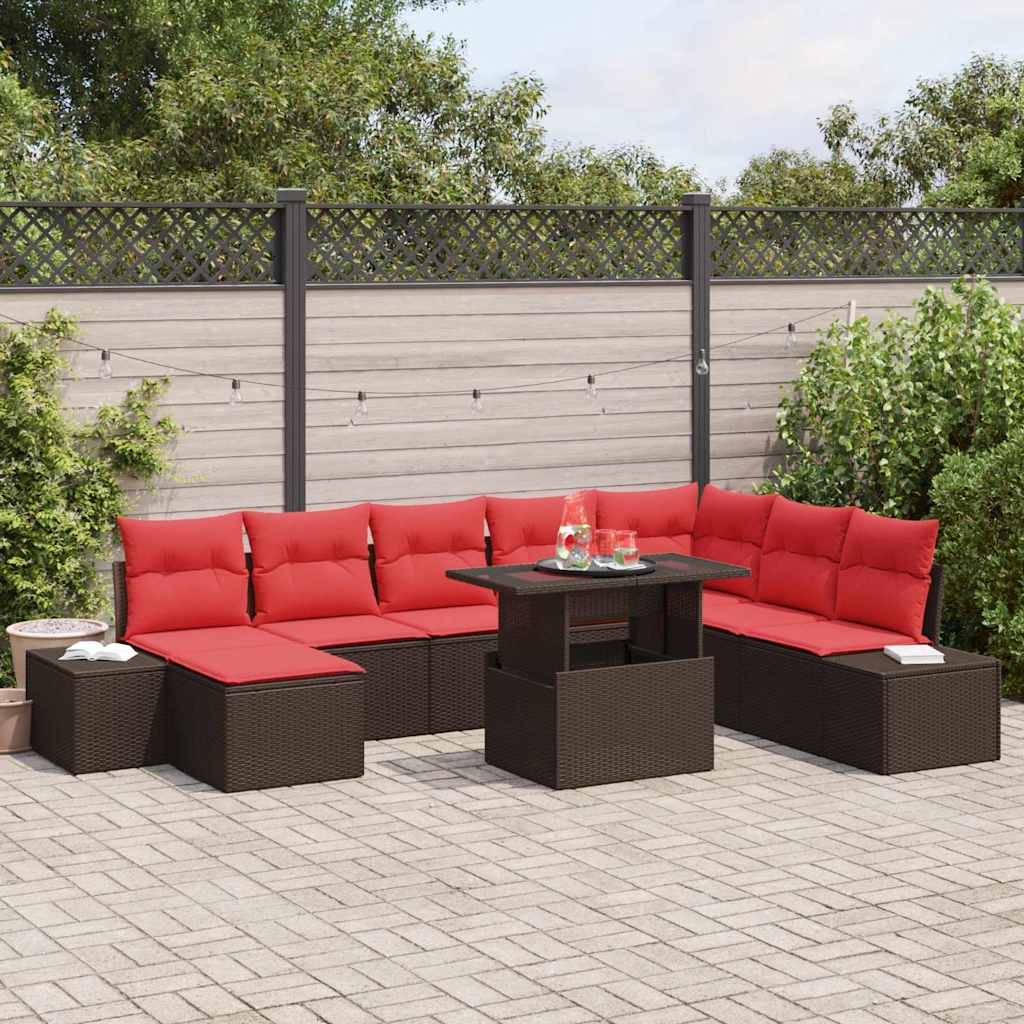 vidaXL Conjunto de sofá de jardín 9 uds. Marrón ratán sintético