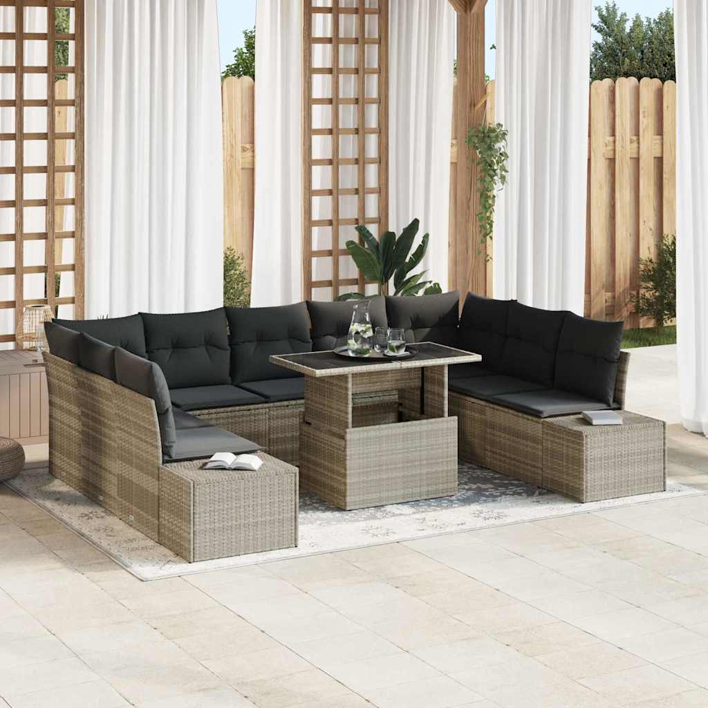 vidaXL Conjunto de sofá de jardín 10 uds. Gris Claro ratán sintético