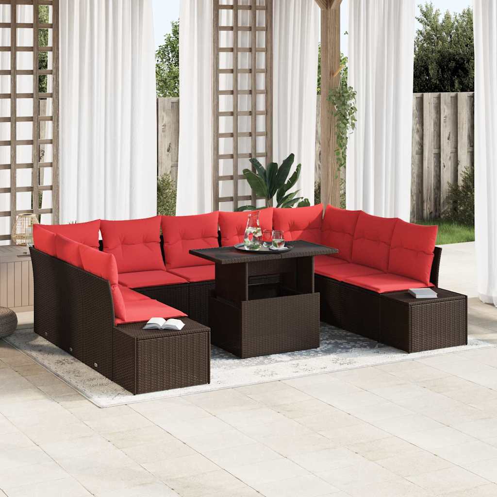 vidaXL Conjunto de sofá de jardín 10 uds. Marrón ratán sintético