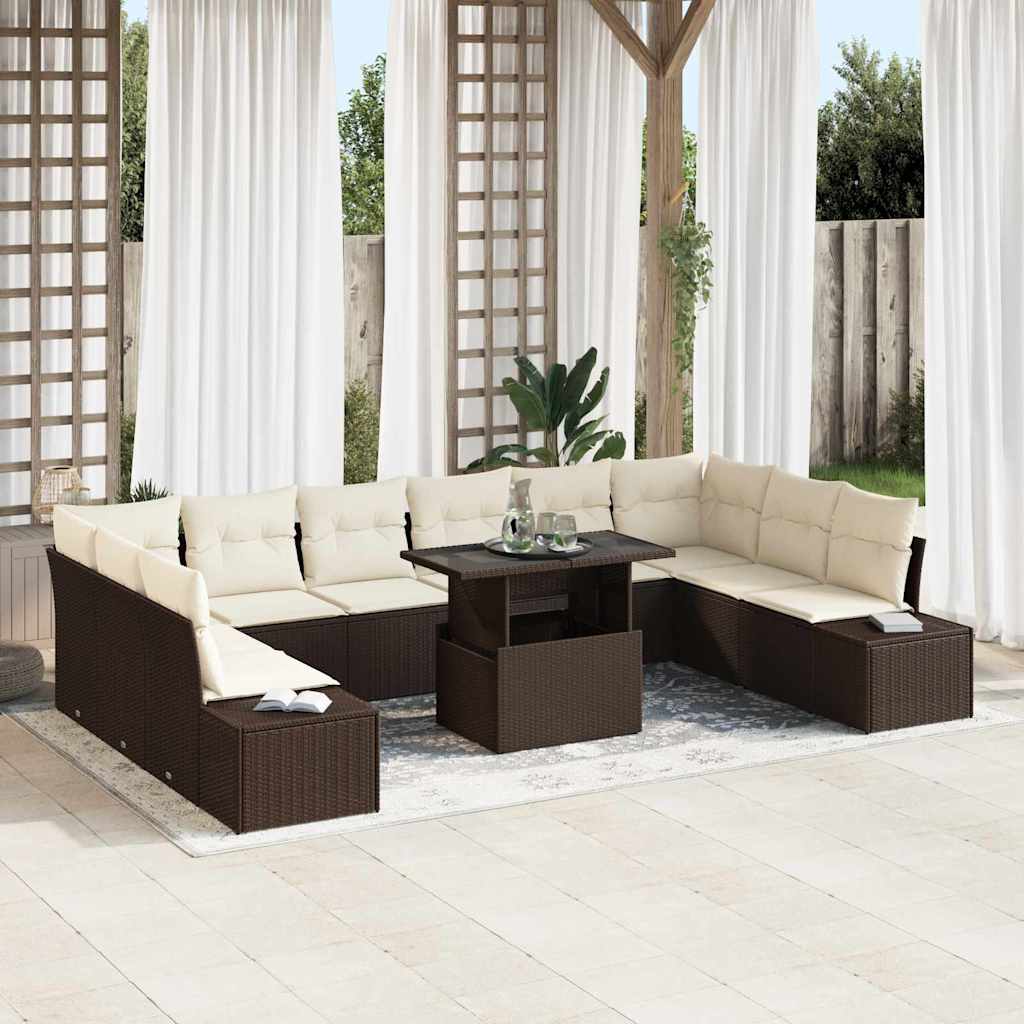 vidaXL Conjunto de sofá de jardín 11 uds. Marrón ratán sintético