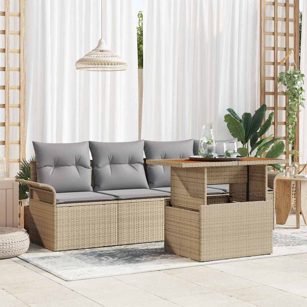 vidaXL Conjunto de sofá de jardín 5 uds. Beige Poliratán