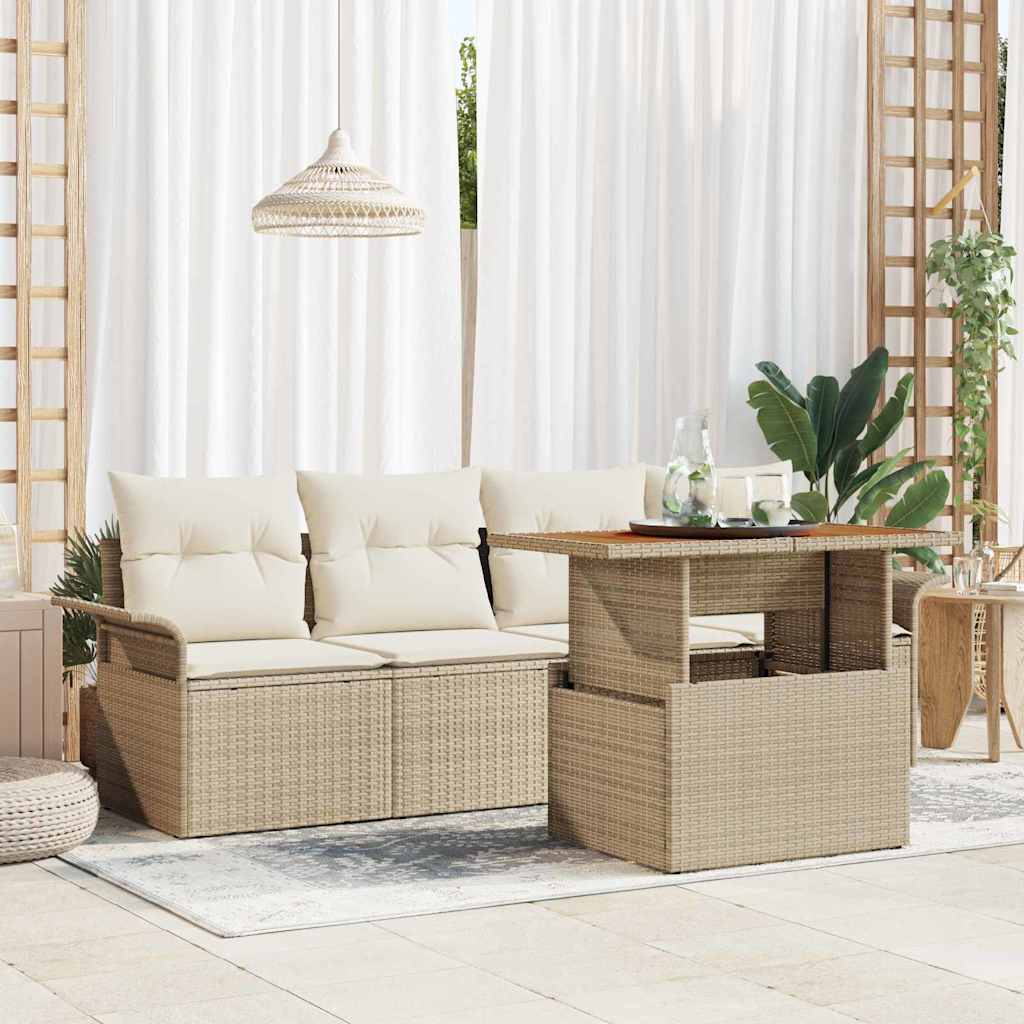vidaXL Conjunto de sofá de jardín 5 uds. Beige Poliratán
