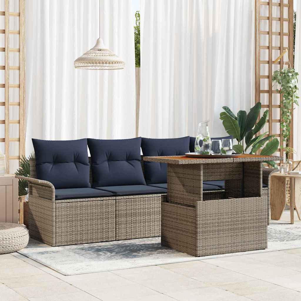 vidaXL Conjunto de sofá de jardín 5 uds. Gris Poliratán