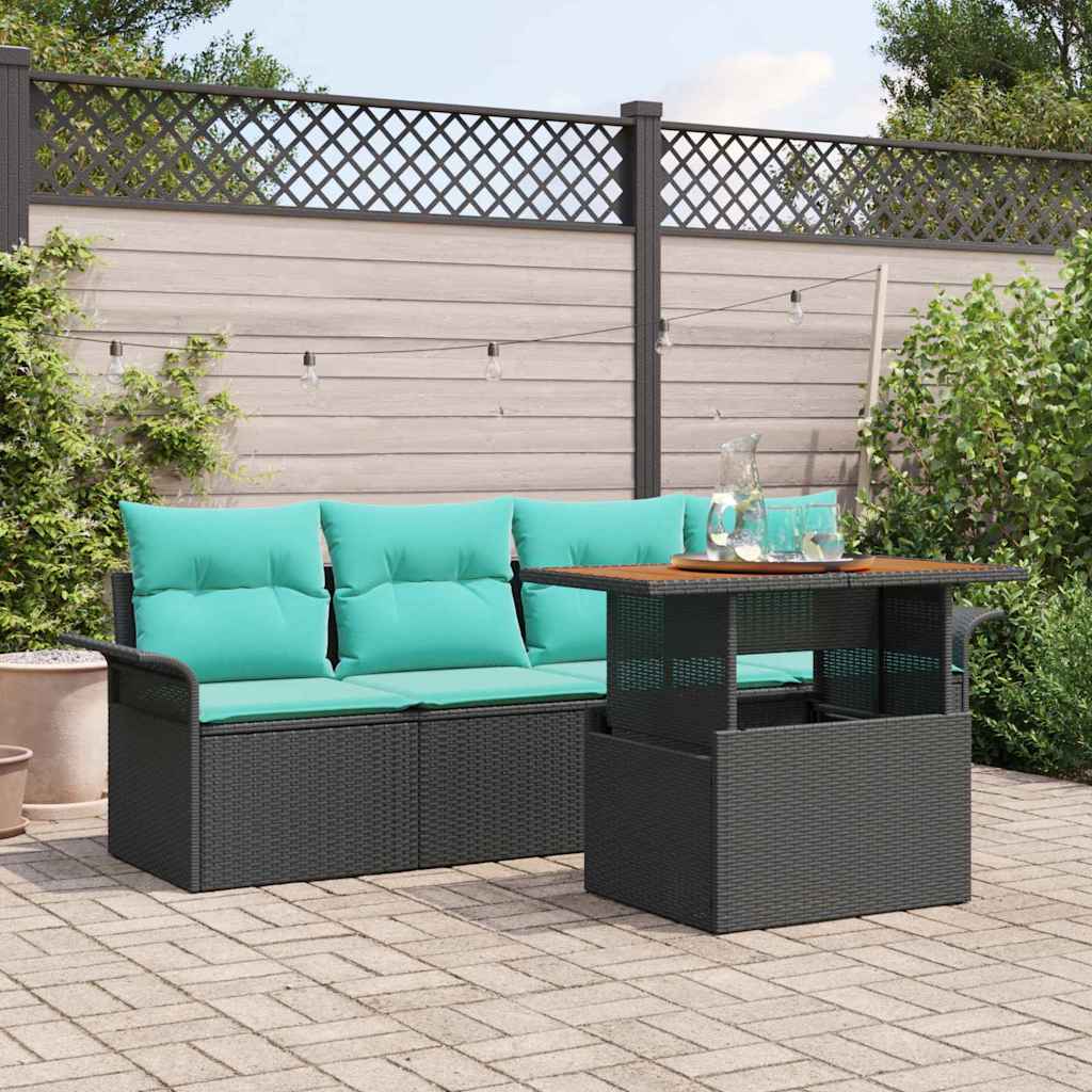 vidaXL Conjunto de sofá de jardín 5 uds. Negro Poliratán