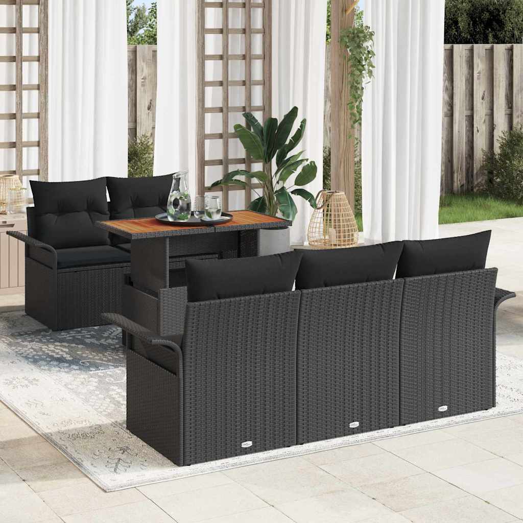 vidaXL Conjunto de sofá de jardín 6 uds. Negro Poliratán
