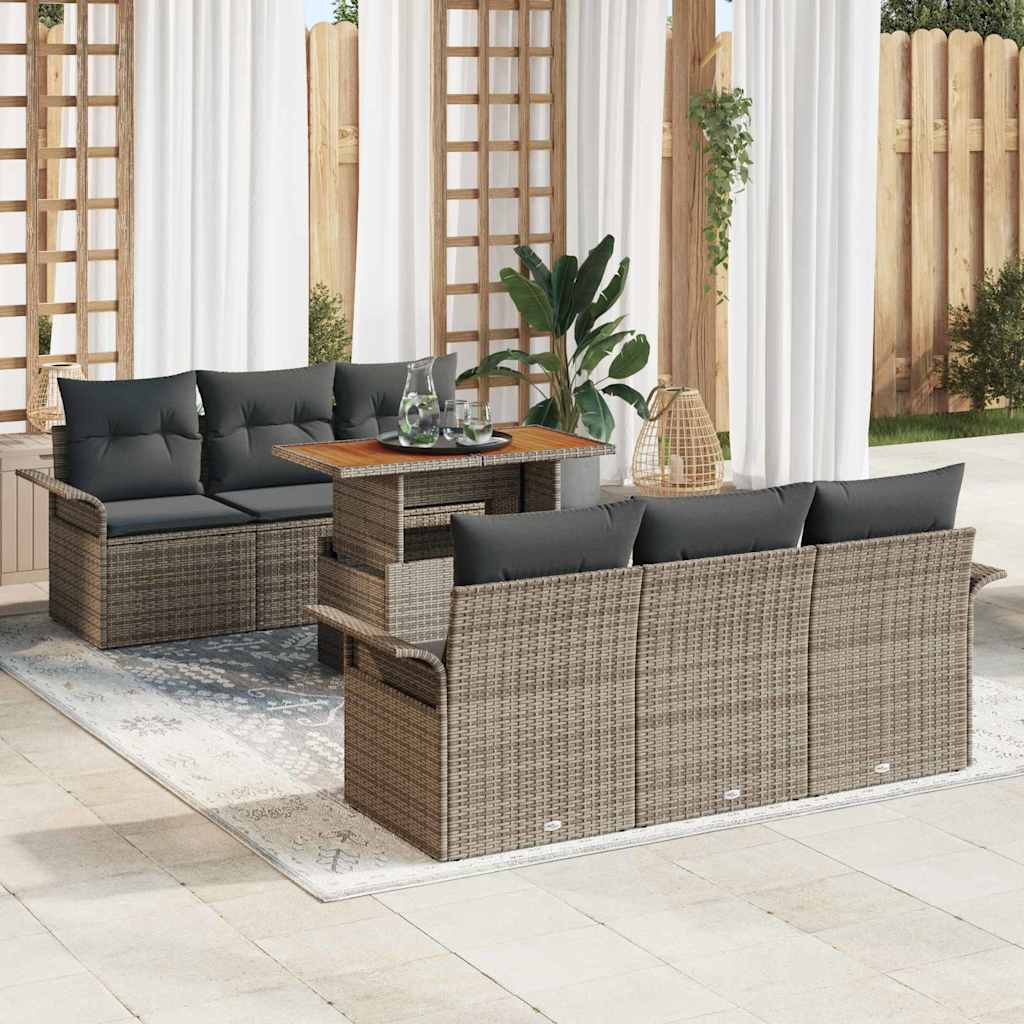 vidaXL Conjunto de sofá de jardín 7 uds. Gris Poliratán