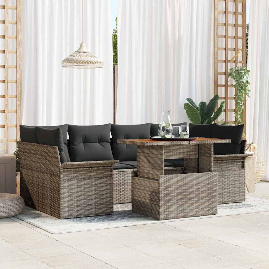 vidaXL Conjunto de sofá de jardín 7 uds. Gris Poliratán