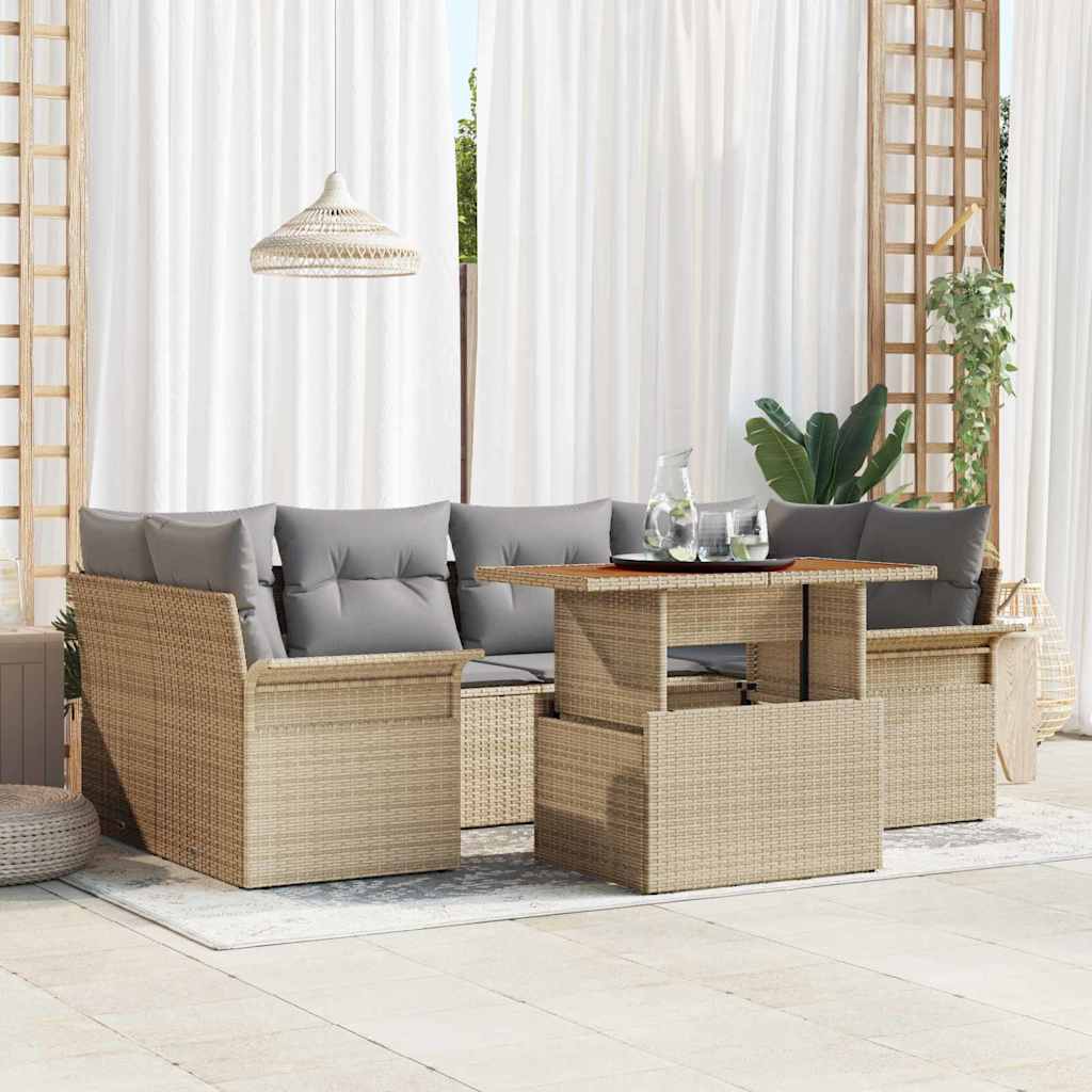 vidaXL Conjunto de sofá de jardín 7 uds. Beige Poliratán