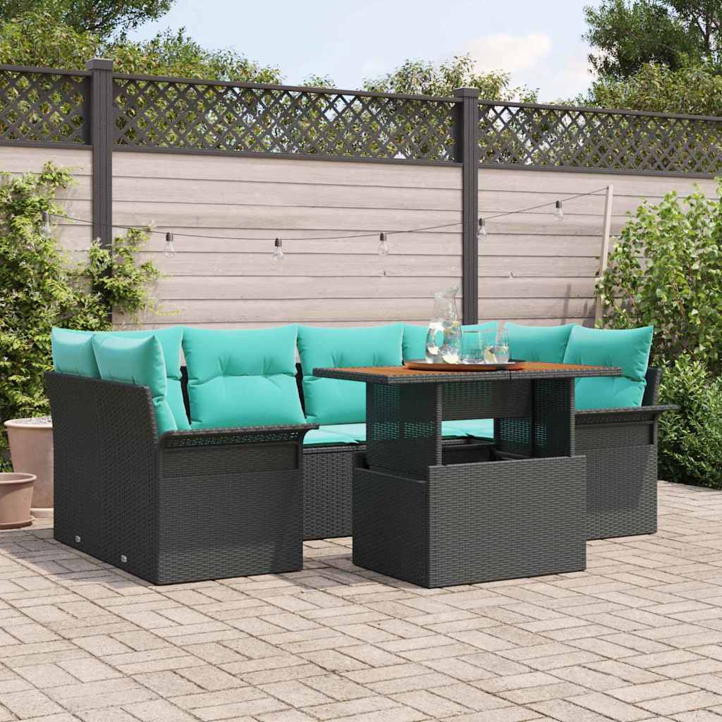 vidaXL Conjunto de sofá de jardín 7 uds. Negro Poliratán