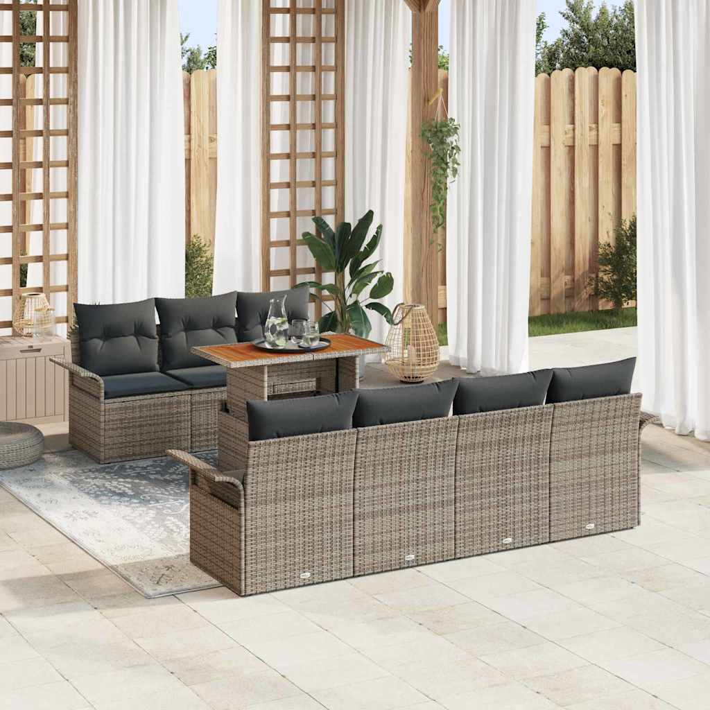 vidaXL Conjunto de sofá de jardín 8 uds. Gris Poliratán