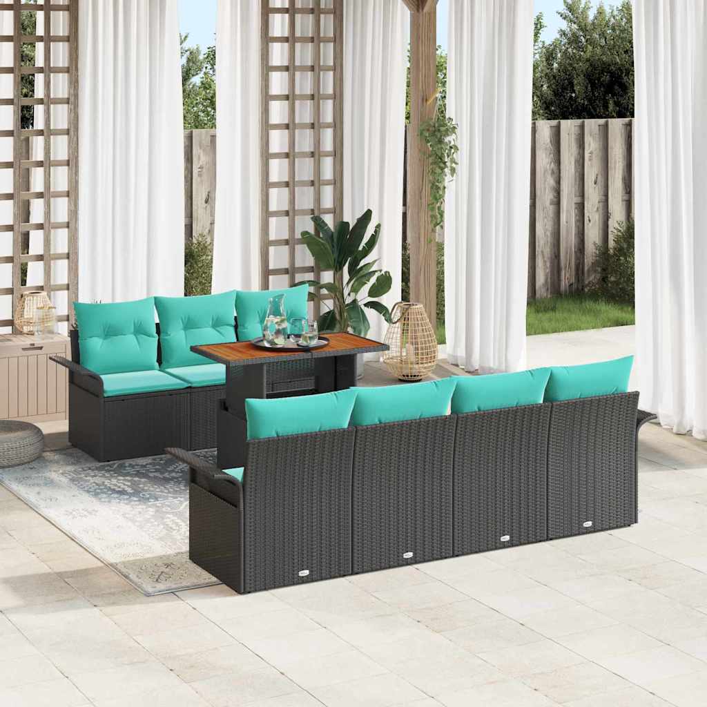 vidaXL Conjunto de sofá de jardín 8 uds. Negro Poliratán