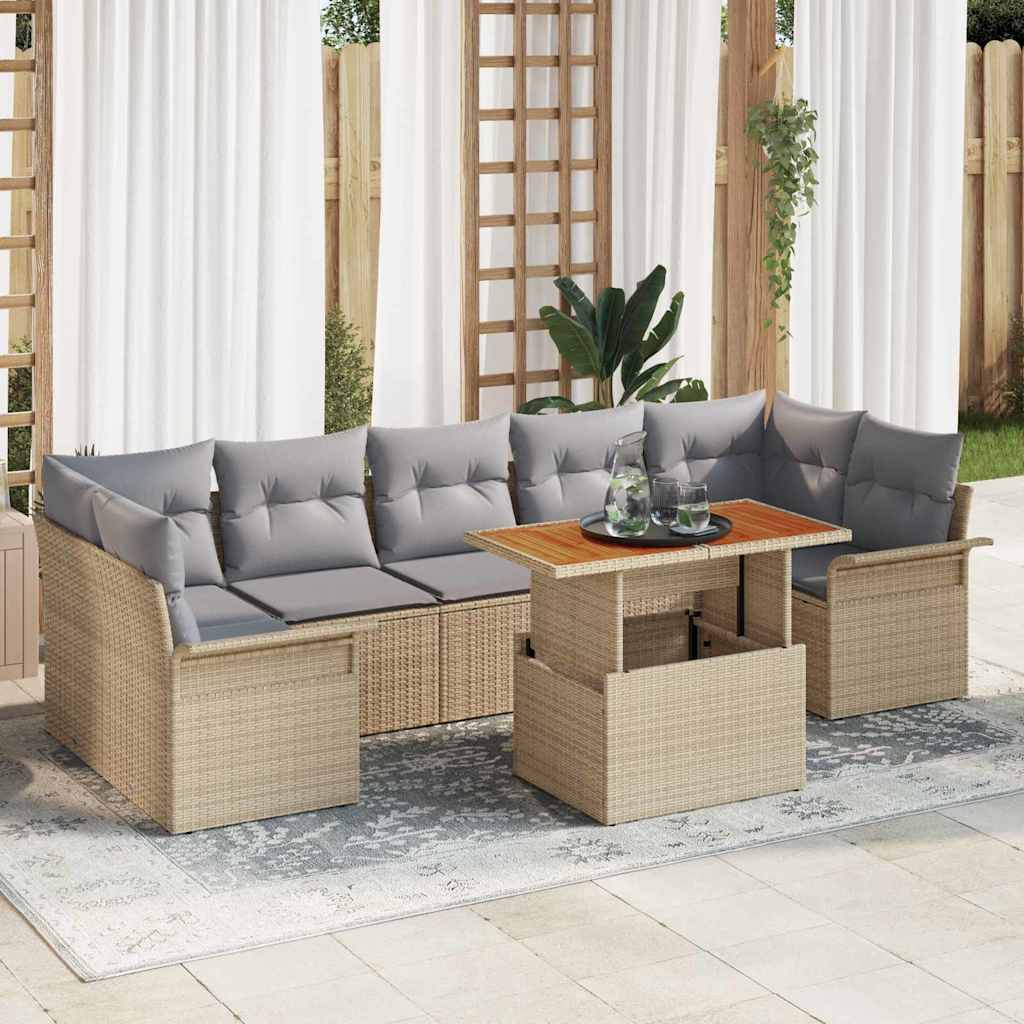 vidaXL Conjunto de sofá de jardín 8 uds. Beige Poliratán