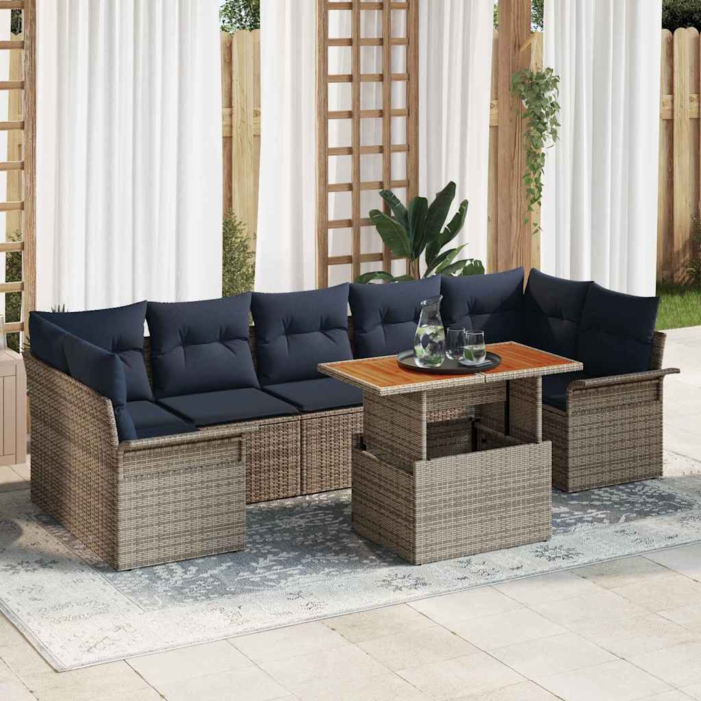 vidaXL Conjunto de sofá de jardín 8 uds. Gris Poliratán