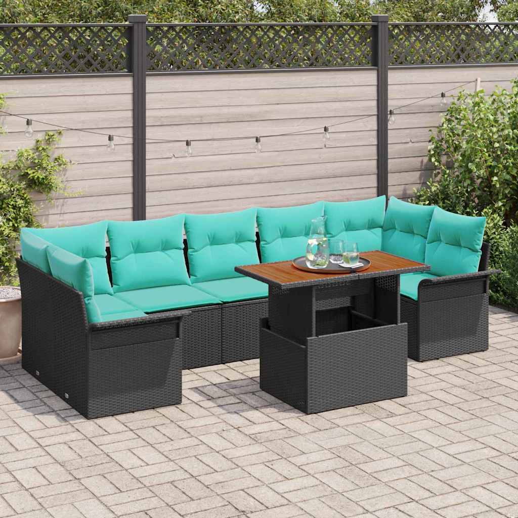 vidaXL Conjunto de sofá de jardín 8 uds. Negro Poliratán