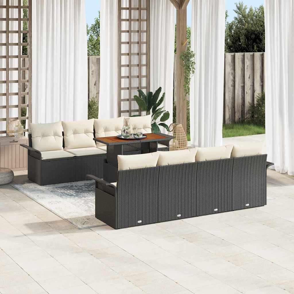 vidaXL Conjunto de sofá de jardín 9 uds. Negro Poliratán
