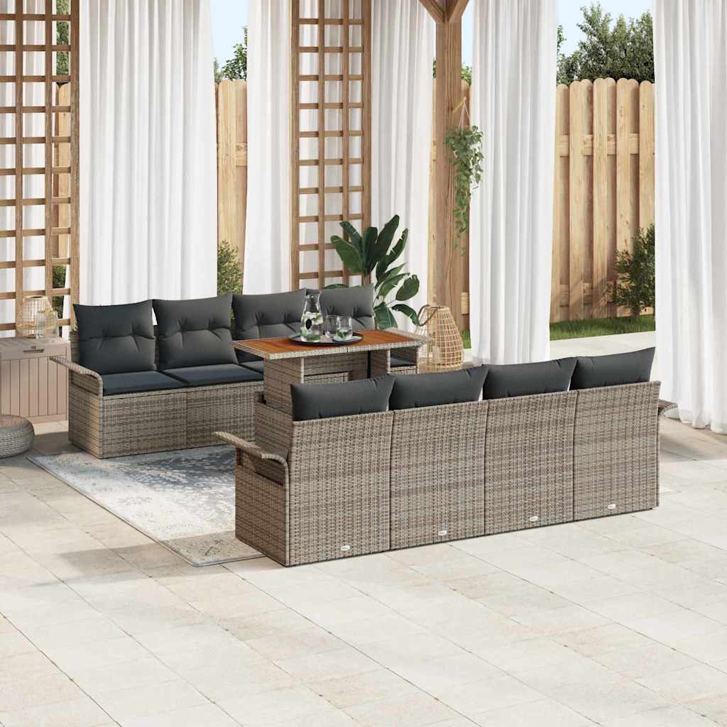 vidaXL Conjunto de sofá de jardín 9 uds. Gris Poliratán