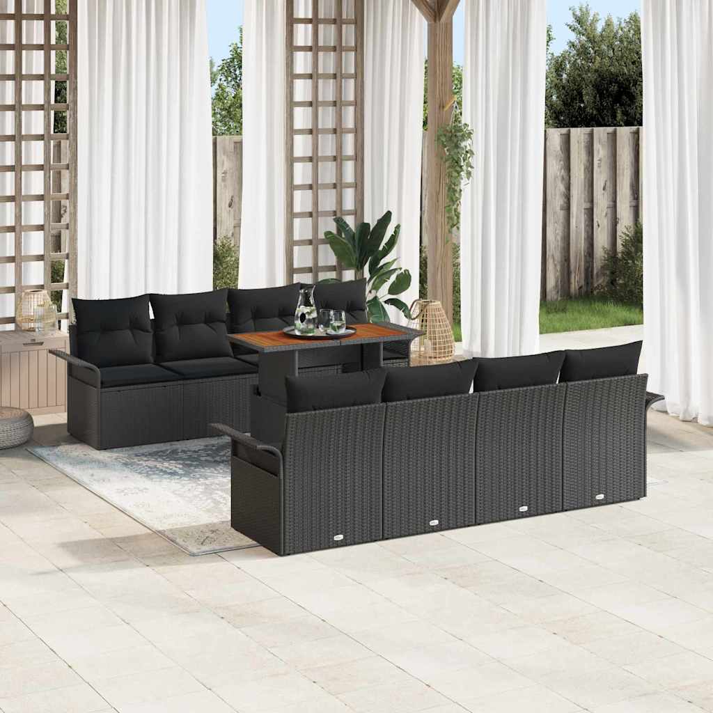 vidaXL Conjunto de sofá de jardín 9 uds. Negro Poliratán