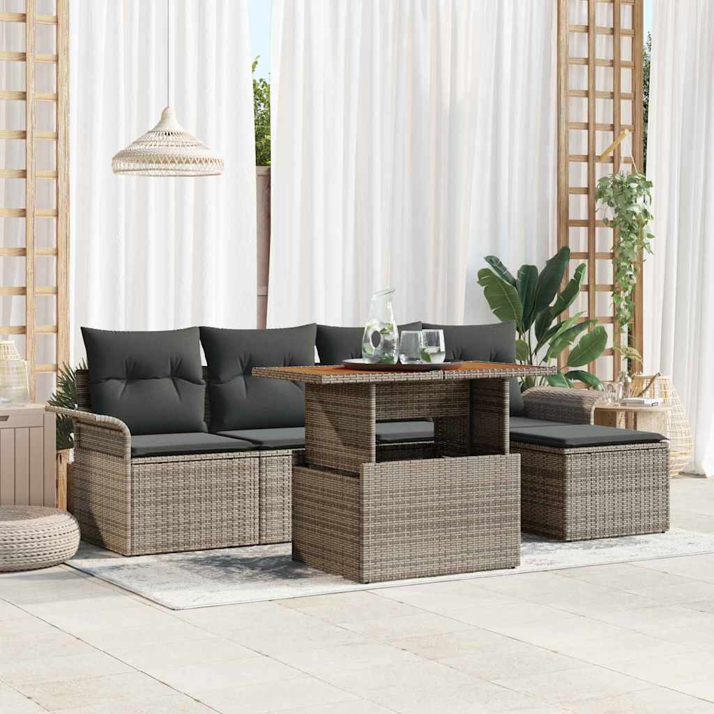 vidaXL Conjunto de sofá de jardín 6 uds. Gris Poliratán