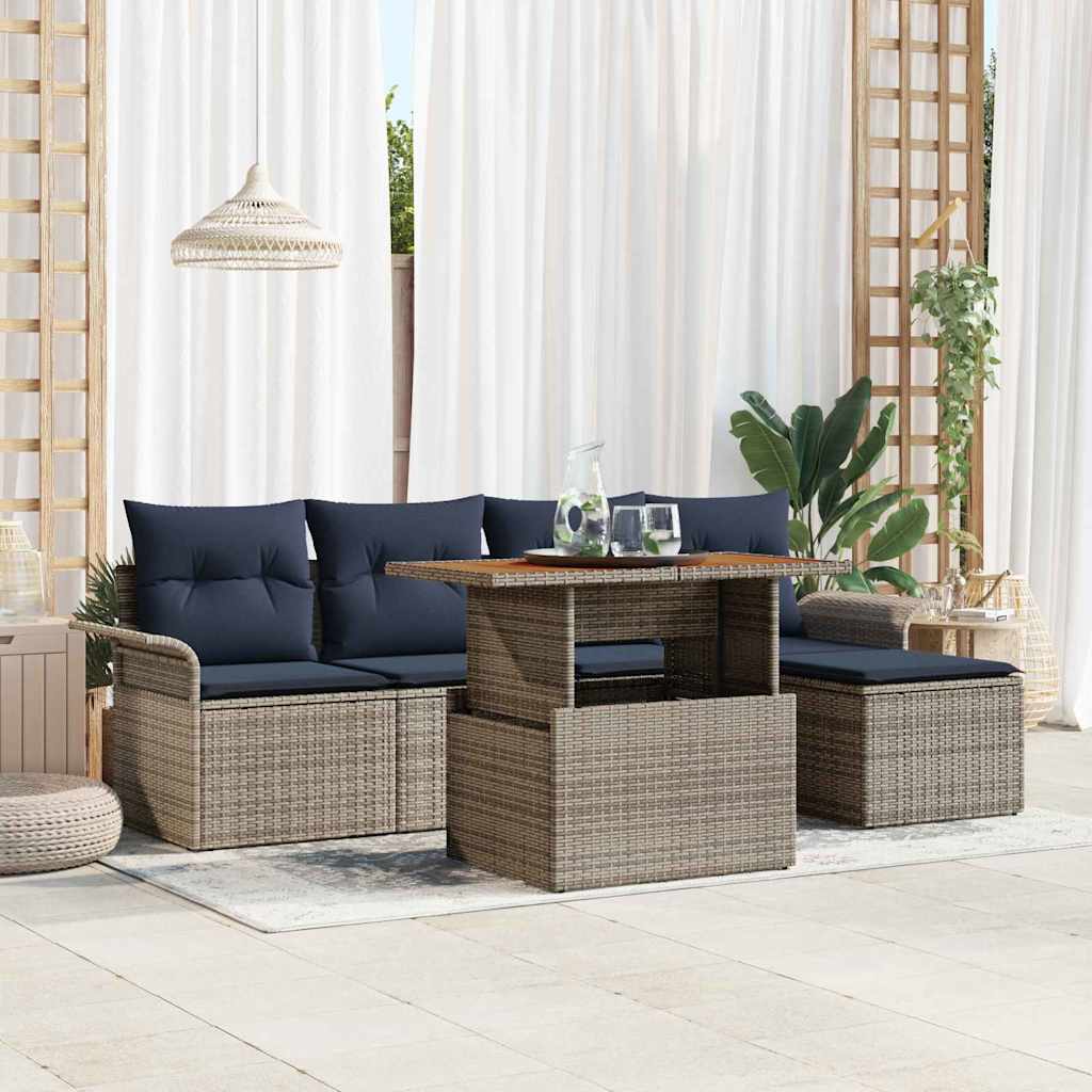 vidaXL Conjunto de sofá de jardín 6 uds. Gris Poliratán