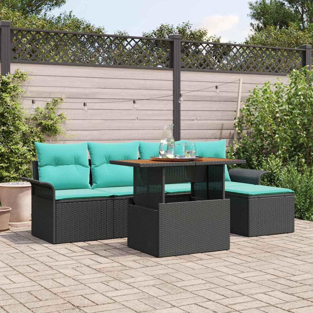 vidaXL Conjunto de sofá de jardín 6 uds. Negro Poliratán
