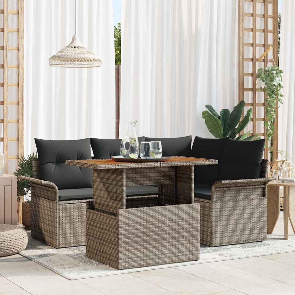 vidaXL Conjunto de sofá de jardín 5 uds. Gris Poliratán