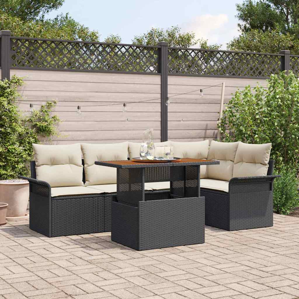 vidaXL Conjunto de sofá de jardín 6 uds. Negro Poliratán