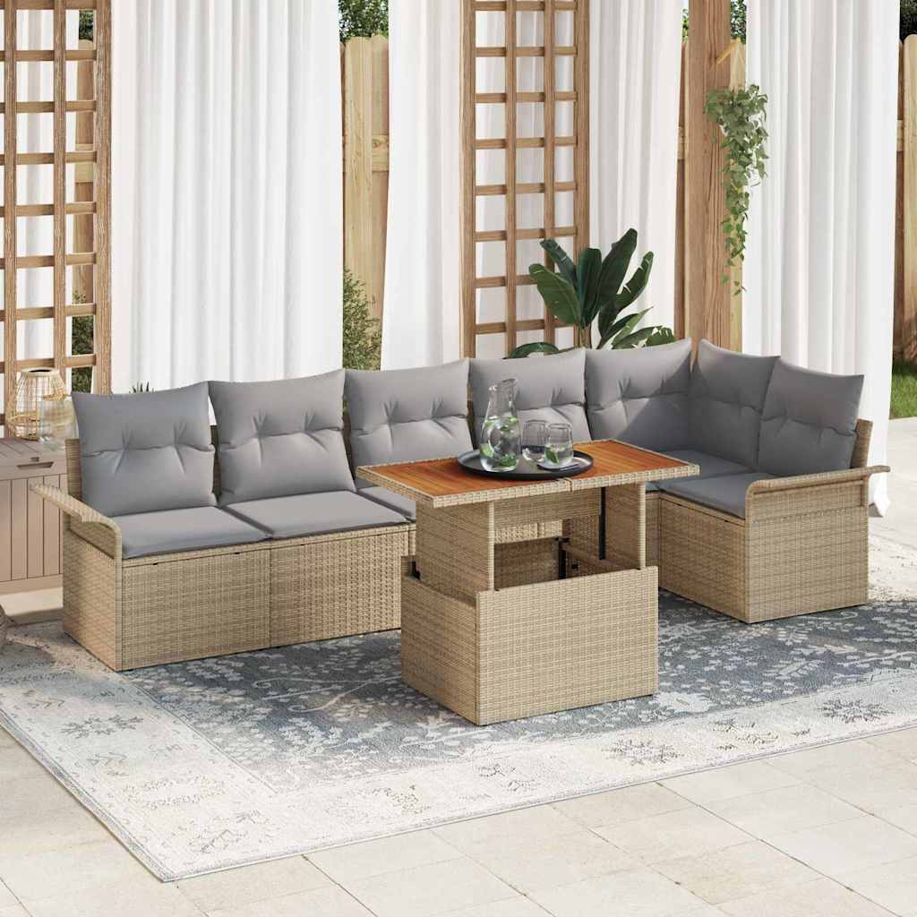 vidaXL Conjunto de sofá de jardín 7 uds. Beige Poliratán