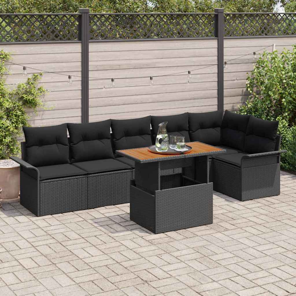 vidaXL Conjunto de sofá de jardín 7 uds. Negro Poliratán