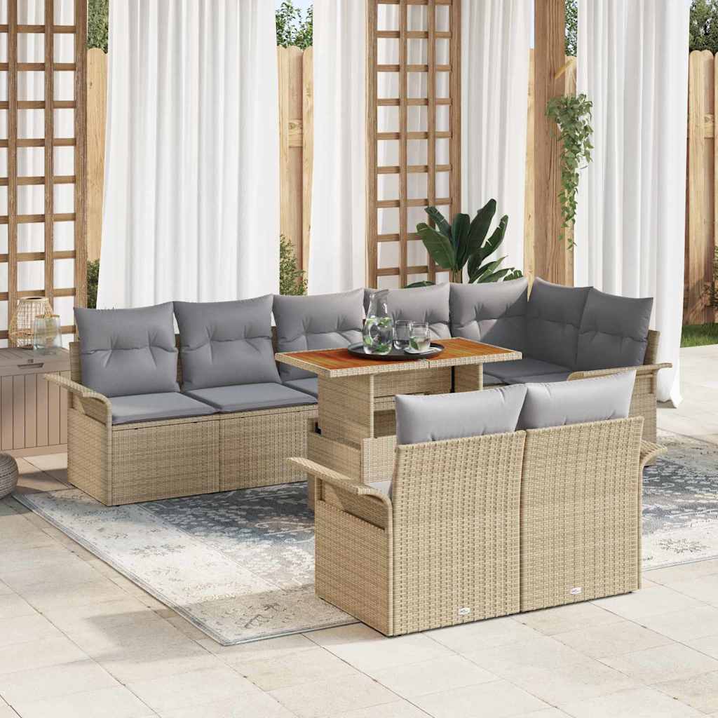 vidaXL Conjunto de sofá de jardín 9 uds. Beige Poliratán