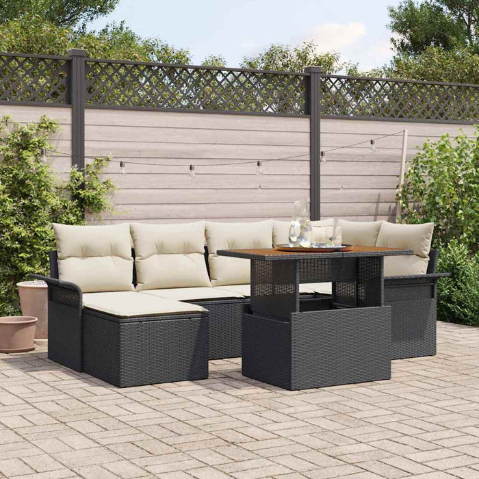 vidaXL Conjunto de sofá de jardín 7 uds. Negro Poliratán