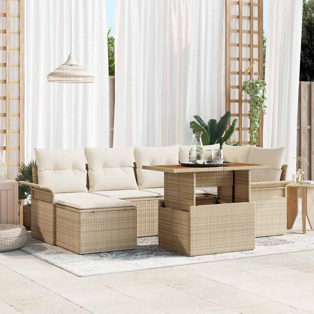 vidaXL Conjunto de sofá de jardín 7 uds. Beige Poliratán
