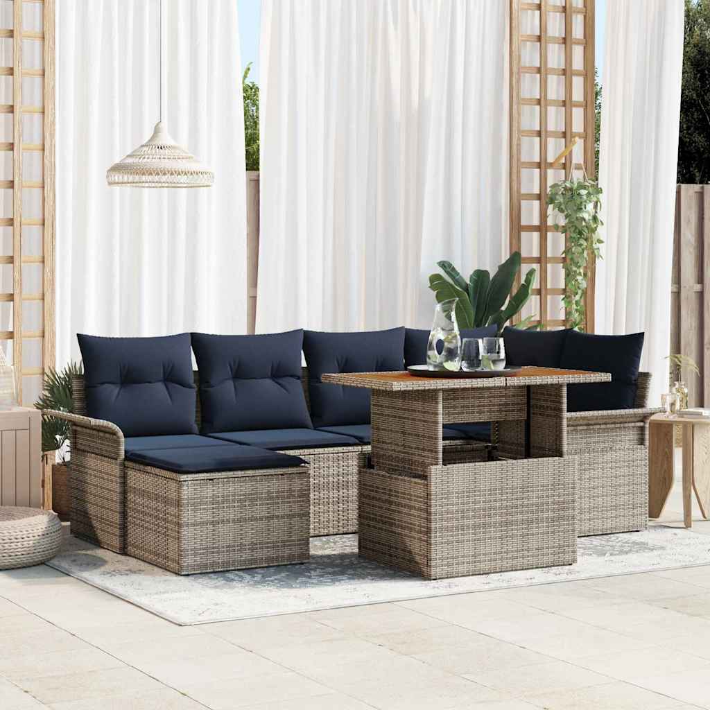 vidaXL Conjunto de sofá de jardín 7 uds. Gris Poliratán