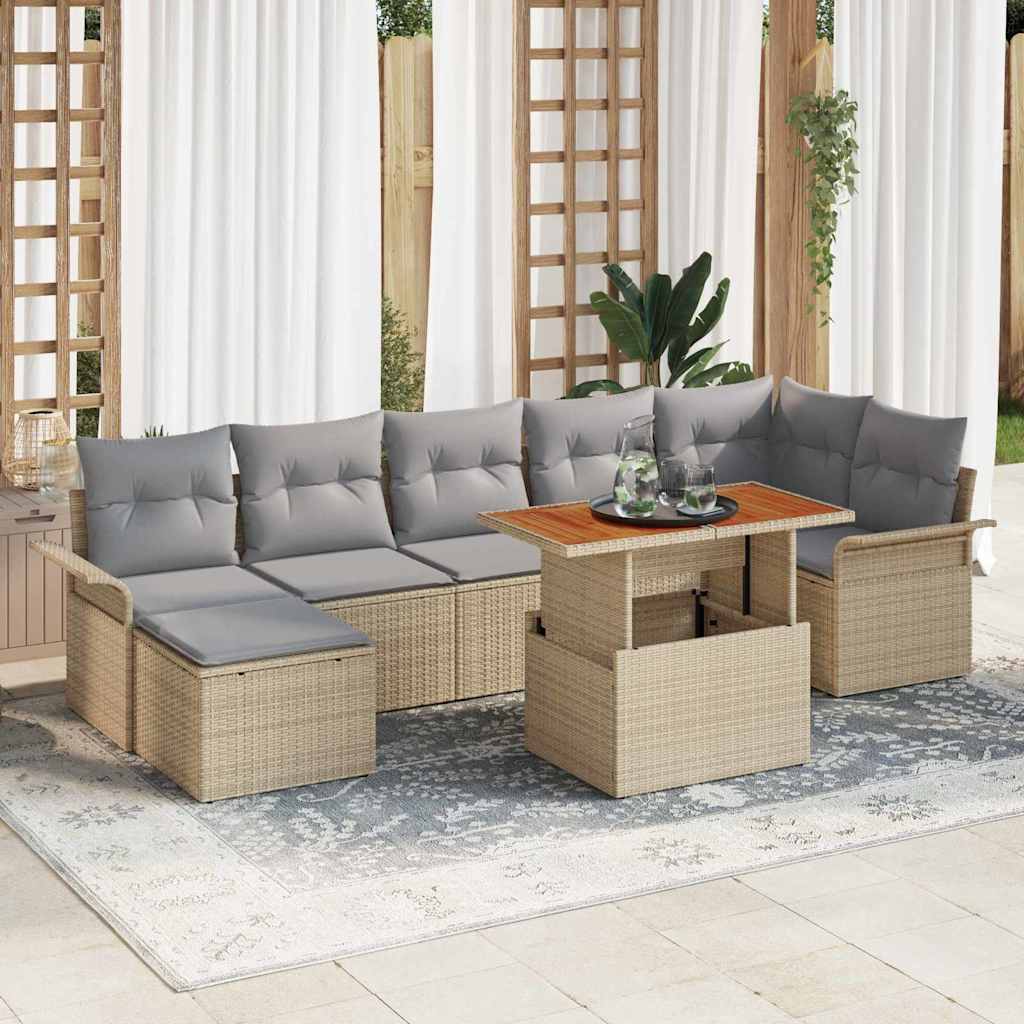vidaXL Conjunto de sofá de jardín 8 uds. Beige Poliratán
