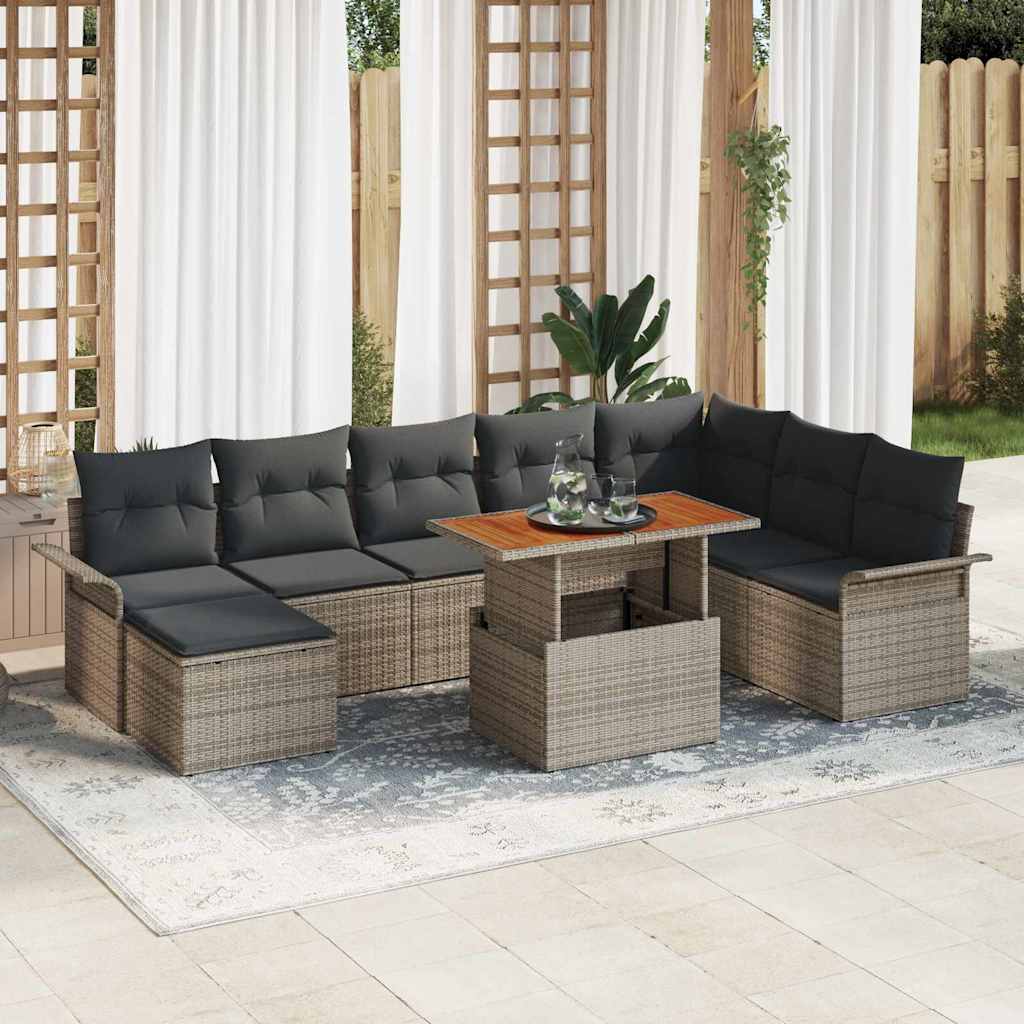 vidaXL Conjunto de sofá de jardín 9 uds. Gris Poliratán