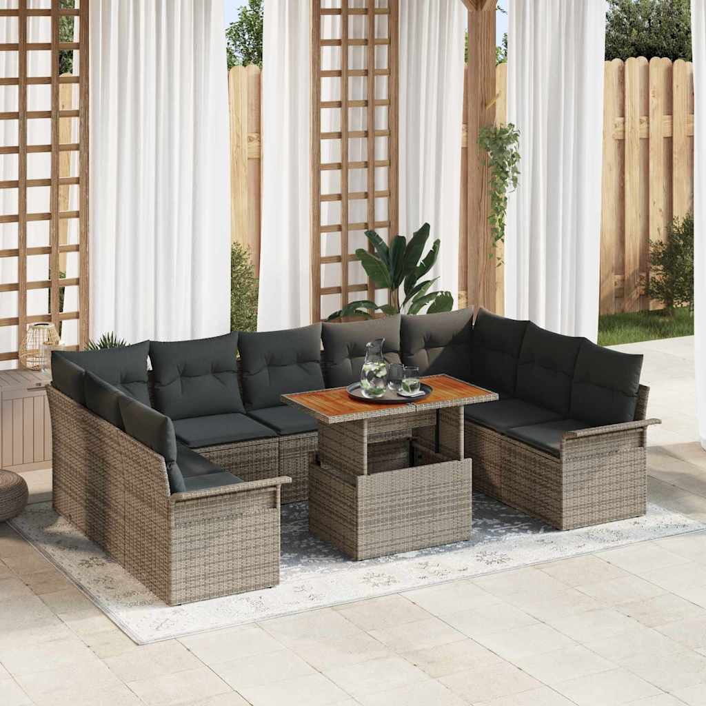 vidaXL Conjunto de sofá de jardín 10 uds. Gris Poliratán