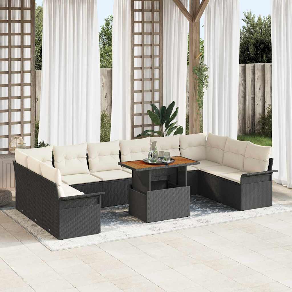 vidaXL Conjunto de sofá de jardín 9 uds. Negro Poliratán