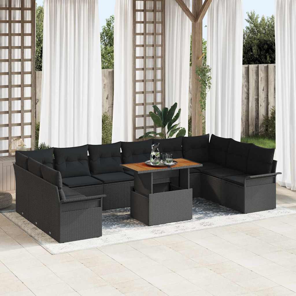 vidaXL Conjunto de sofá de jardín 9 uds. Negro Poliratán
