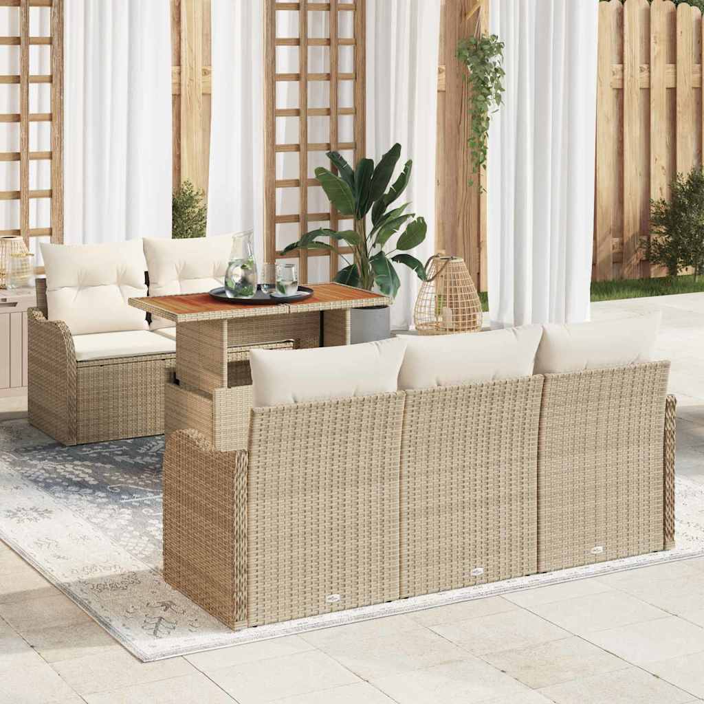vidaXL Conjunto de sofá de jardín 6 uds. Beige Poliratán