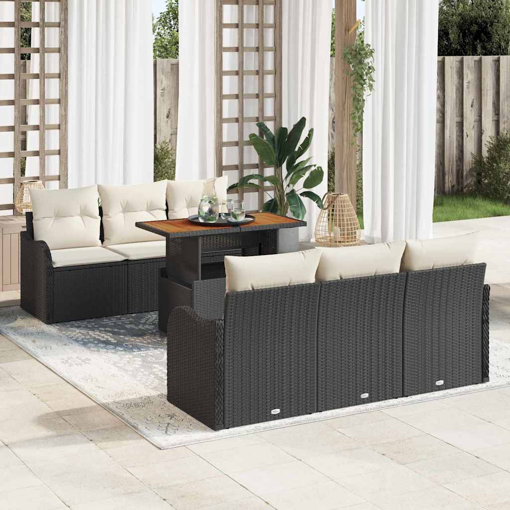 vidaXL Conjunto de sofá de jardín 7 uds. Negro Poliratán