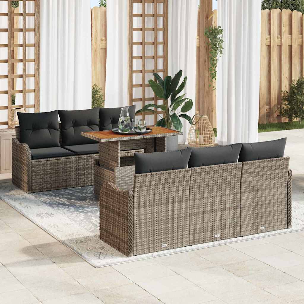vidaXL Conjunto de sofá de jardín 7 uds. Gris Poliratán
