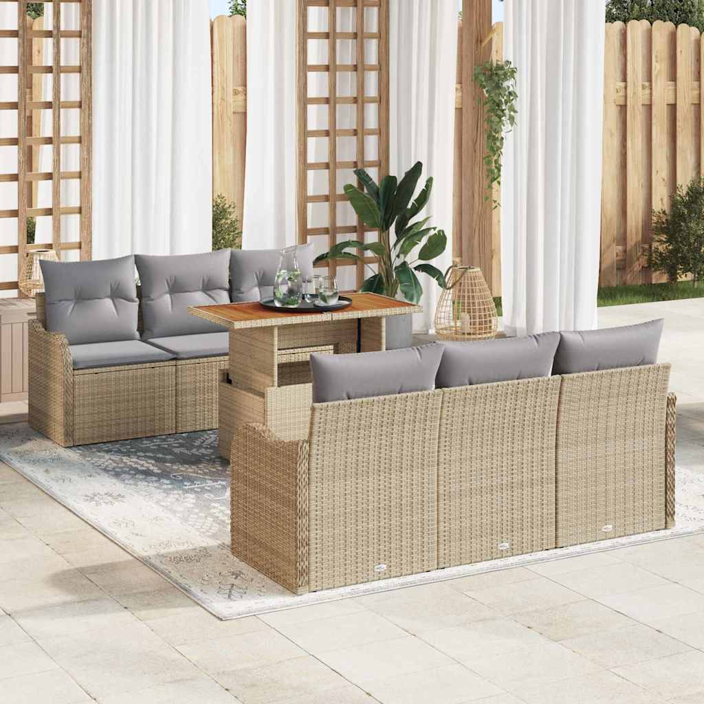 vidaXL Conjunto de sofá de jardín 7 uds. Beige Poliratán