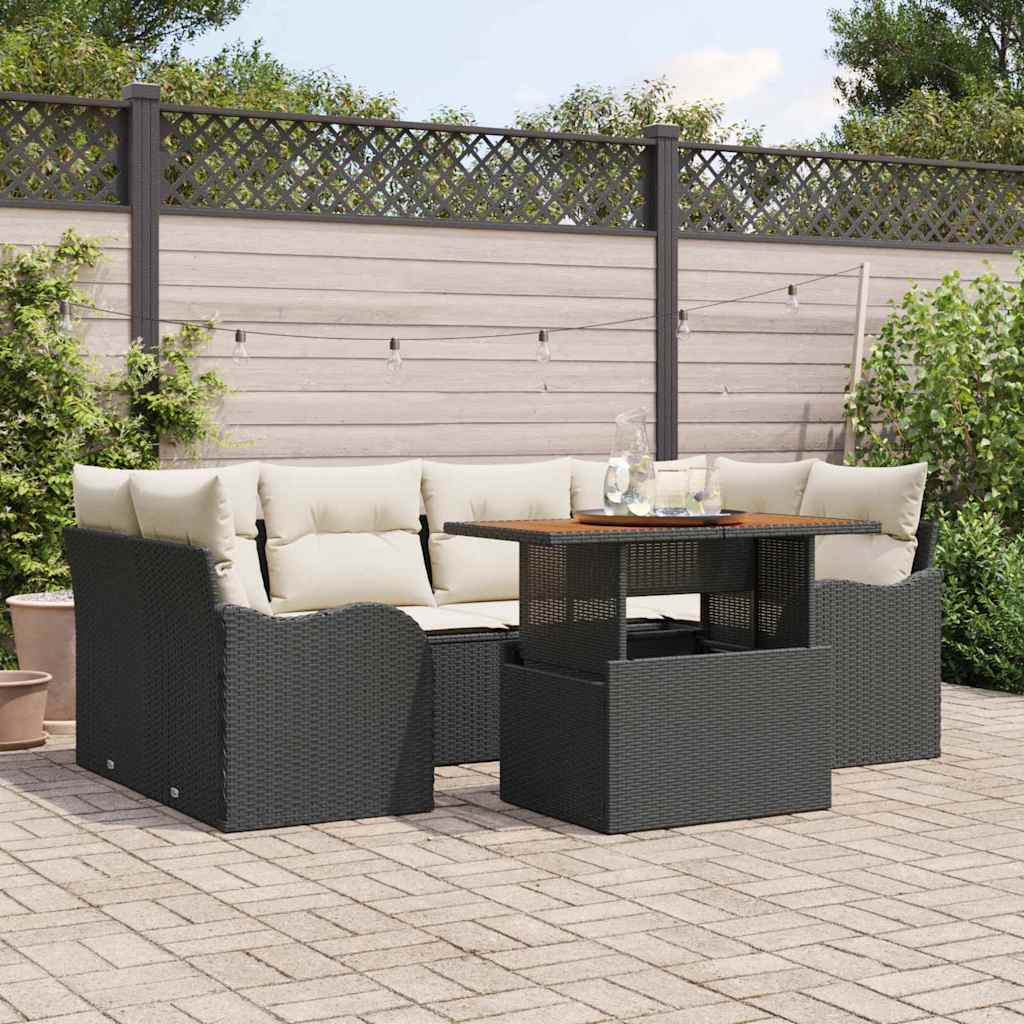 vidaXL Conjunto de sofá de jardín 7 uds. Negro Poliratán