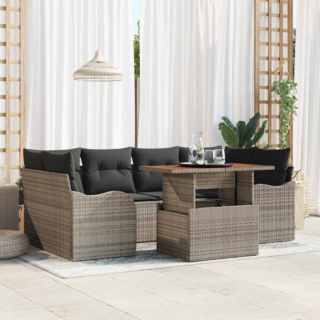 vidaXL Conjunto de sofá de jardín 7 uds. Gris Poliratán
